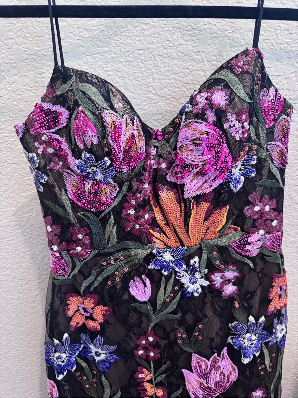 Floral Sequin Lace Bustier Dress in Black and Pink